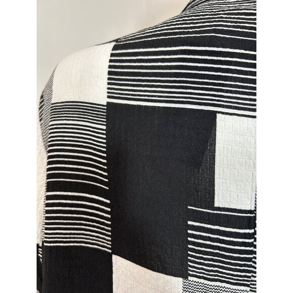 Damee Tunic Top XL Black White Checkered Mesh Inserts Collar Long Sleeve Button - Picture 13 of 16